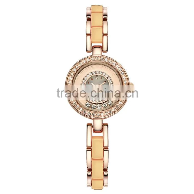 High quality alloy and acrylic band shiny diamond fashion bracelet ladies watch