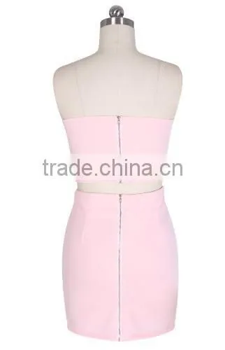 Sexy Women Solid Strapless V-Neck Crop Tops High Waist Slim Pencil Mini Dress Two Piece Set