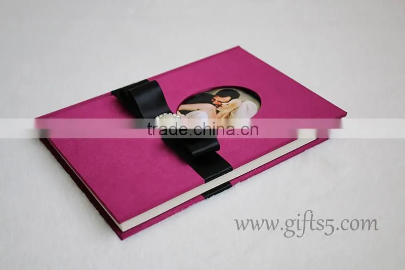 Custom Handmade Luxury dark Fuchsia wedding guest book with you own photo