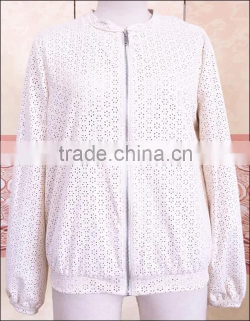 casual ladies pig suede jacket dyed color and with beautiful flower shaped hole