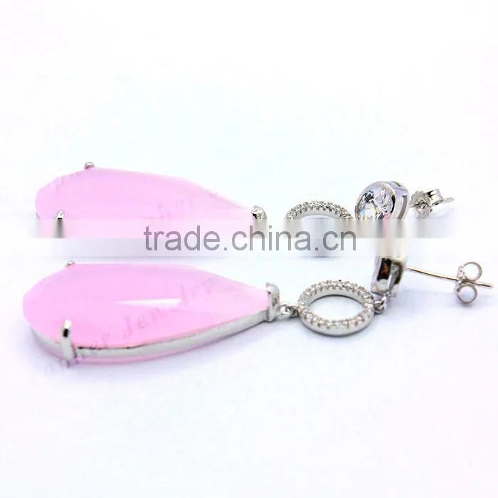 newest silver post big stone earring silver rose stone earring