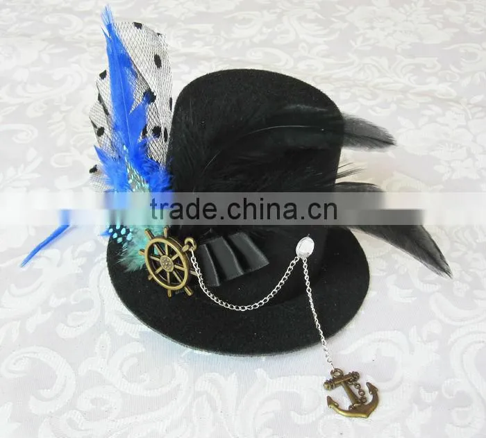 MYLOVE Fashion vintage bride net veil feather female small fedoras hairpin mini top hat MLGM026