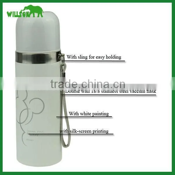 thermos double wall stainless steel bullet vacuum flask with strap