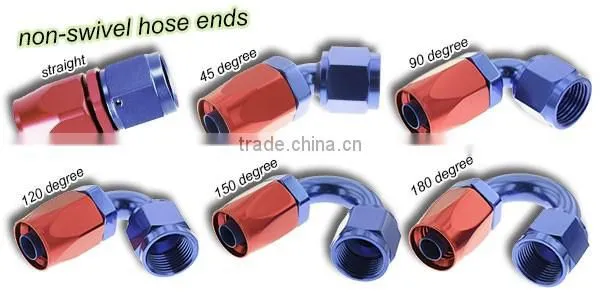 blue and red aluminum 45 degree AN6 AN8 AN10 non swivel hose ends