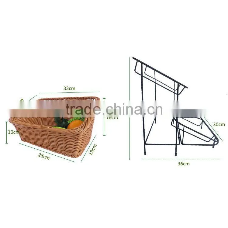 Amazing supermarket or store used fruit & bread rack with 2 tier rattan baskets delicate food display
