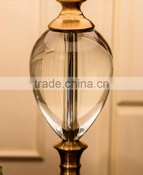 Gold plated metal clear K9 crystal table lamp with round fabric lampshade