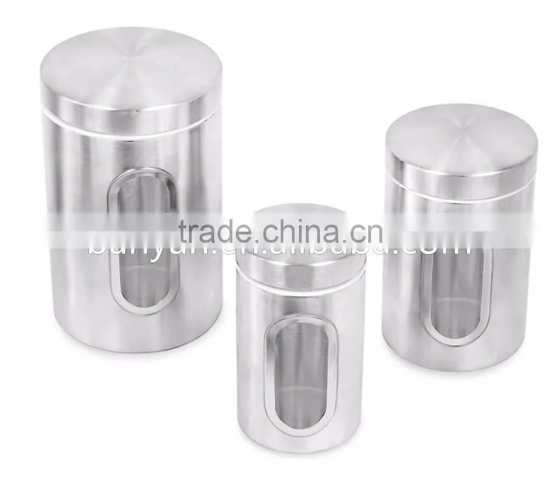 3PCS Kitchen Food Coffee Tea Sugar Flour Stainless Steel Storage Canisters