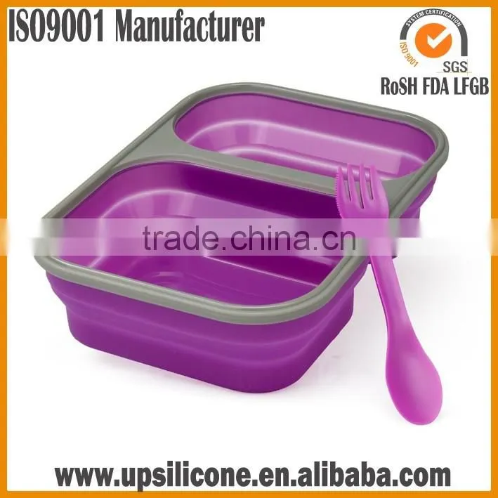 2-compartment Food Container with Lid Silicone Collapsible Lunch Box with Lid Dishwasher safe Bento Lunch Box Container