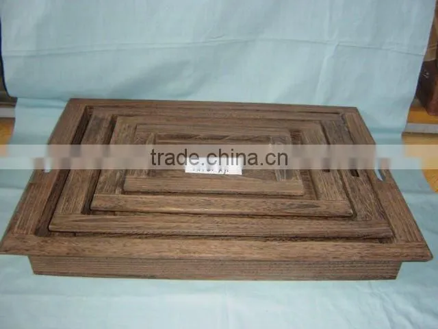 carbonized unfinished wooden tray sets with handles