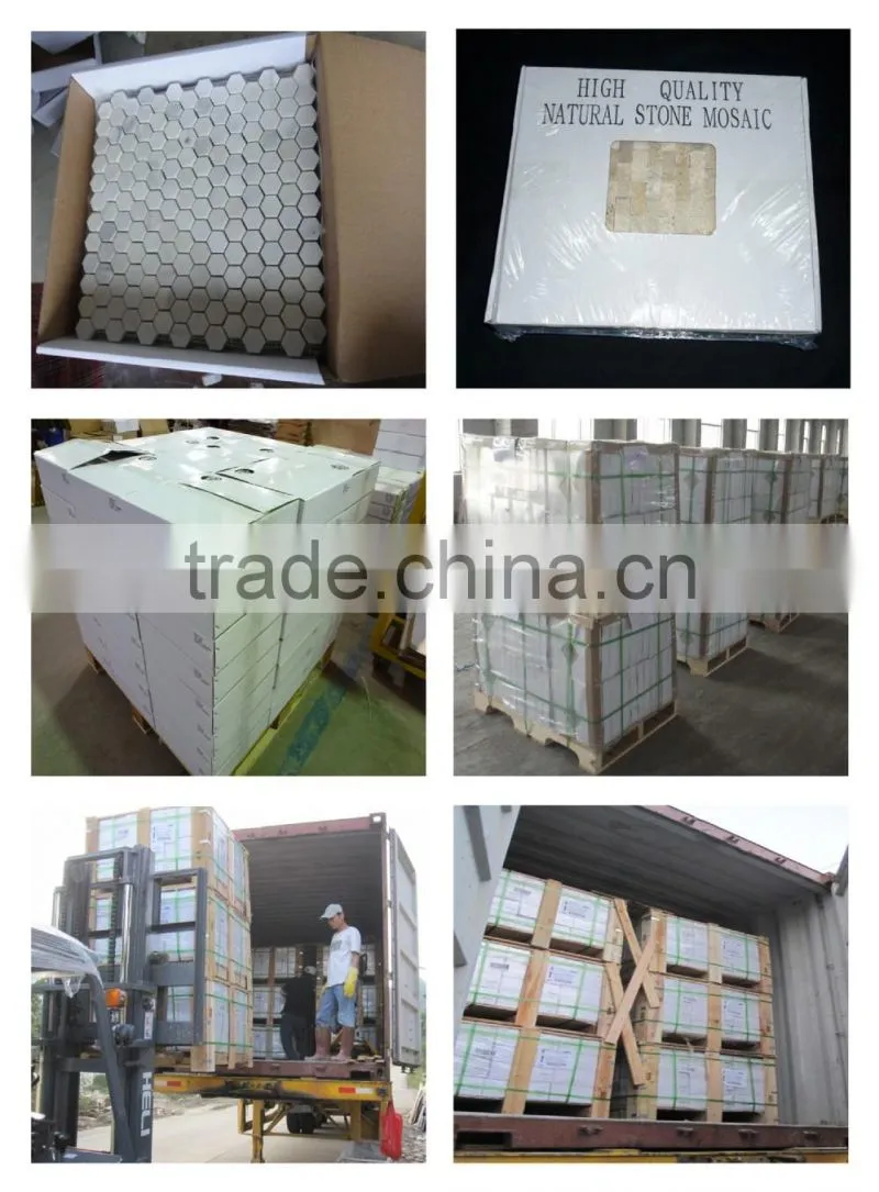 White carrara and dark black marble stone hexagon shaped mosaic