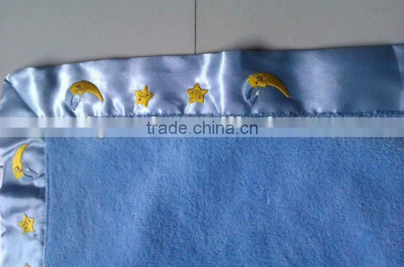 100% polyester printed fleece blanket with the other side embossed fleece with satin trim