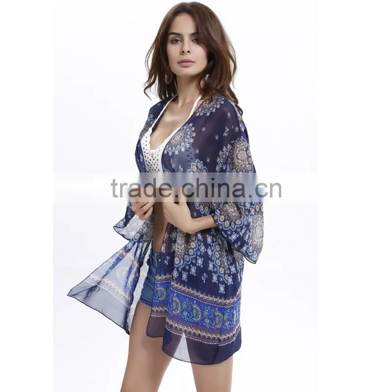 Sexy Women Swim Kaftan Beach Cover Up Women Chiffon Cover-ups Cardigan for Bikini