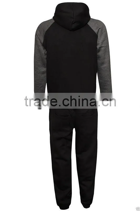 Mens Fleece Print Detailed Hooded Top Bottom Warm Up Jogging Tracksuit