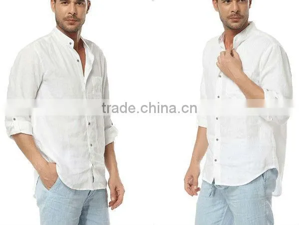 Long sleeve casual linen shirts white men shirt