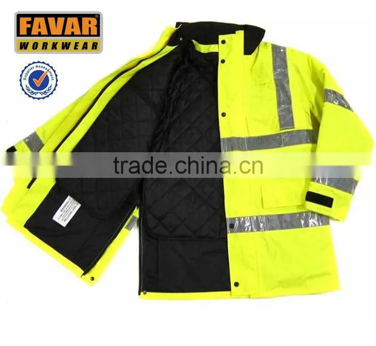 water repellent mid-long safety jacket with sliver reflective tapes