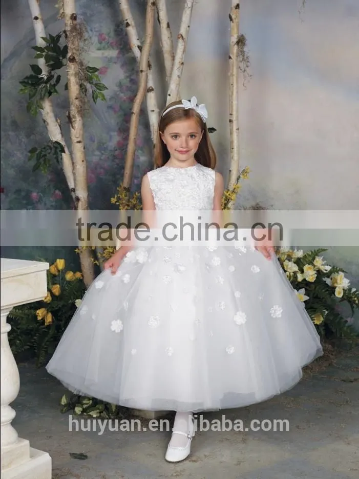 white high neck flower baby wedding dress kid wear