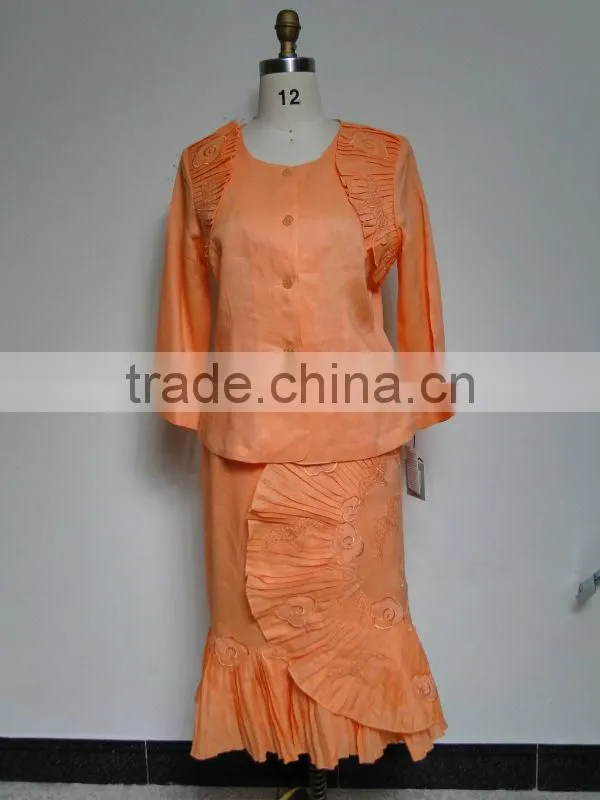 Ladies embroidery linen church suit
