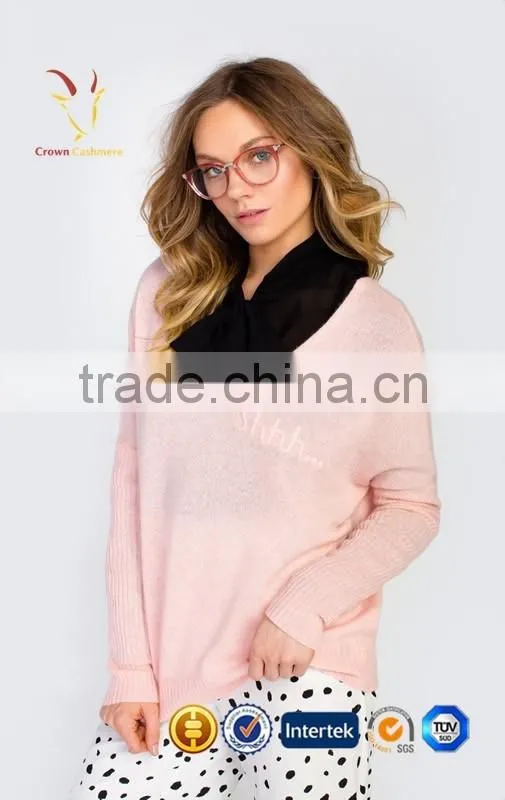 Women Pink Cashmere Pullover Sweater 2016