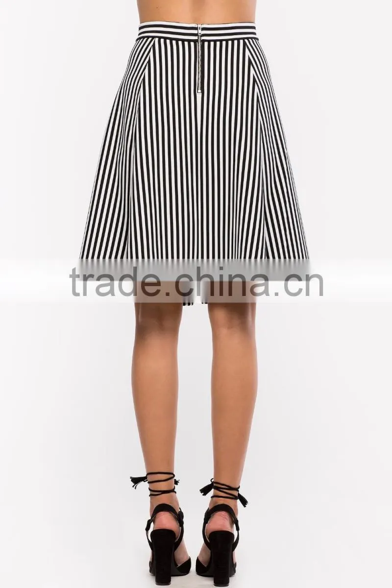 China wholesale high rise directional stripe midi skirt women fashion skirt 2016