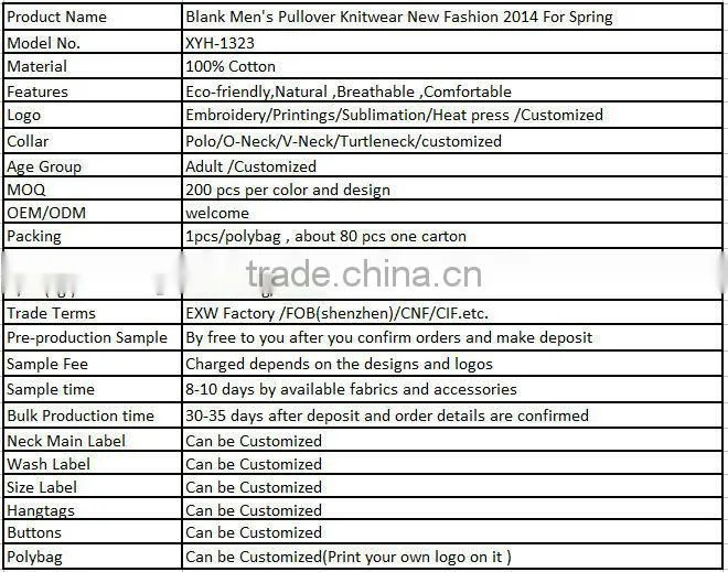 Blank Men's Pullover Knitwear New Fashion 2014 For Spring