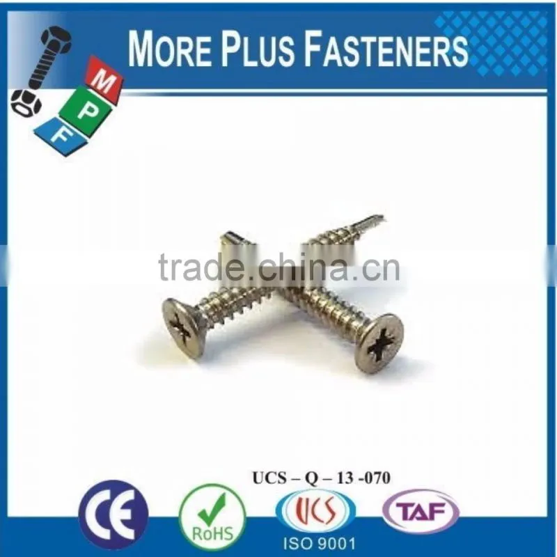 Made in Taiwan Stainless Steel Metric Brass Plated Countersunk Head Phillips Self Driller