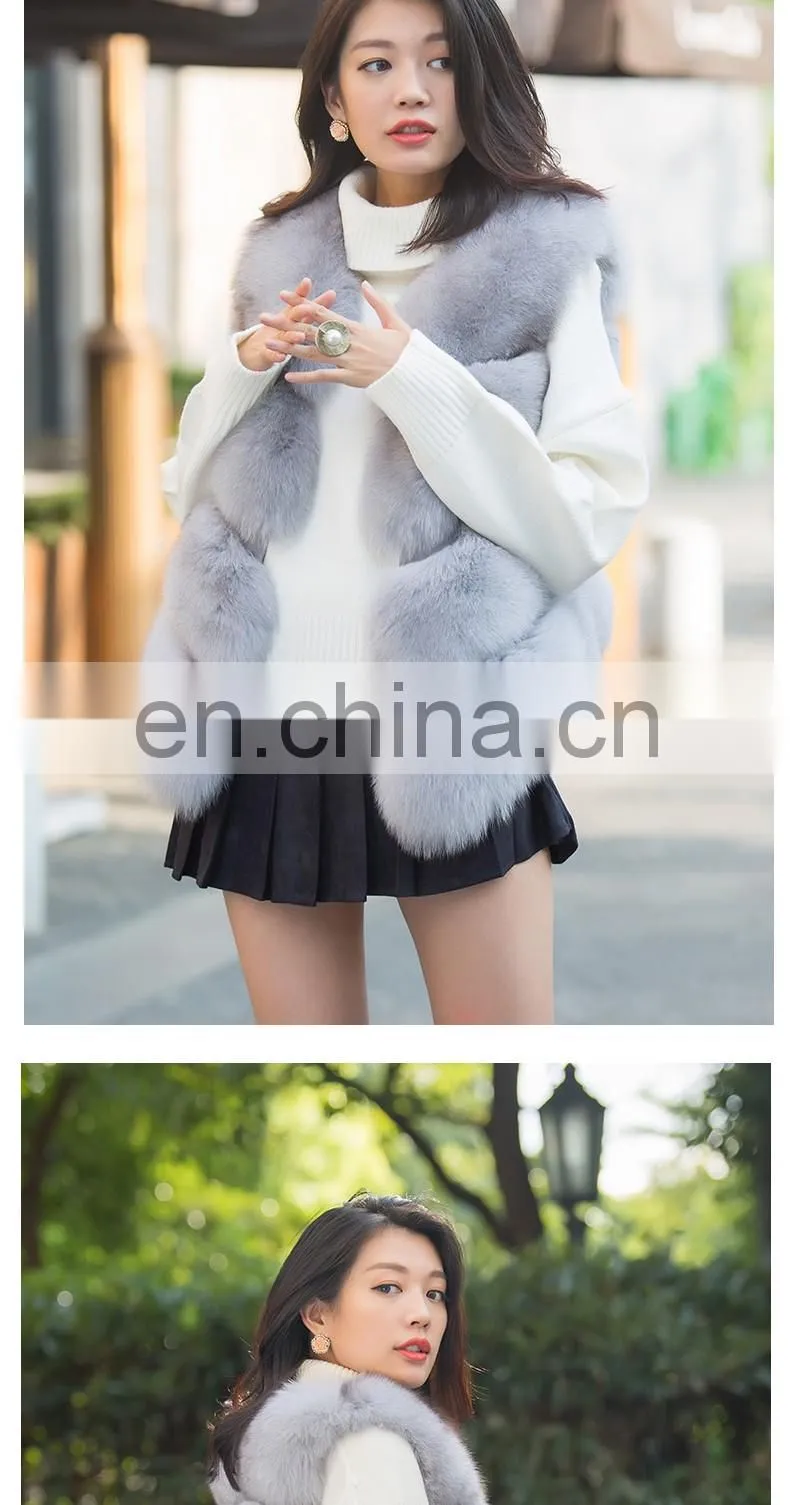 Women's 100% Real Genuine Fox Fur Sleeveless Vest Waistcoat Fur Gilet