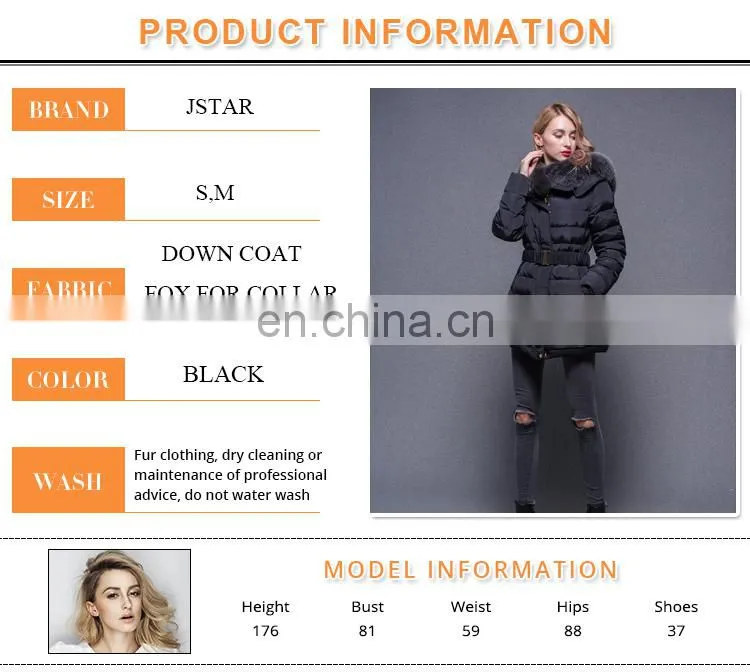 Cheap black waist fed down feather fur collar coat