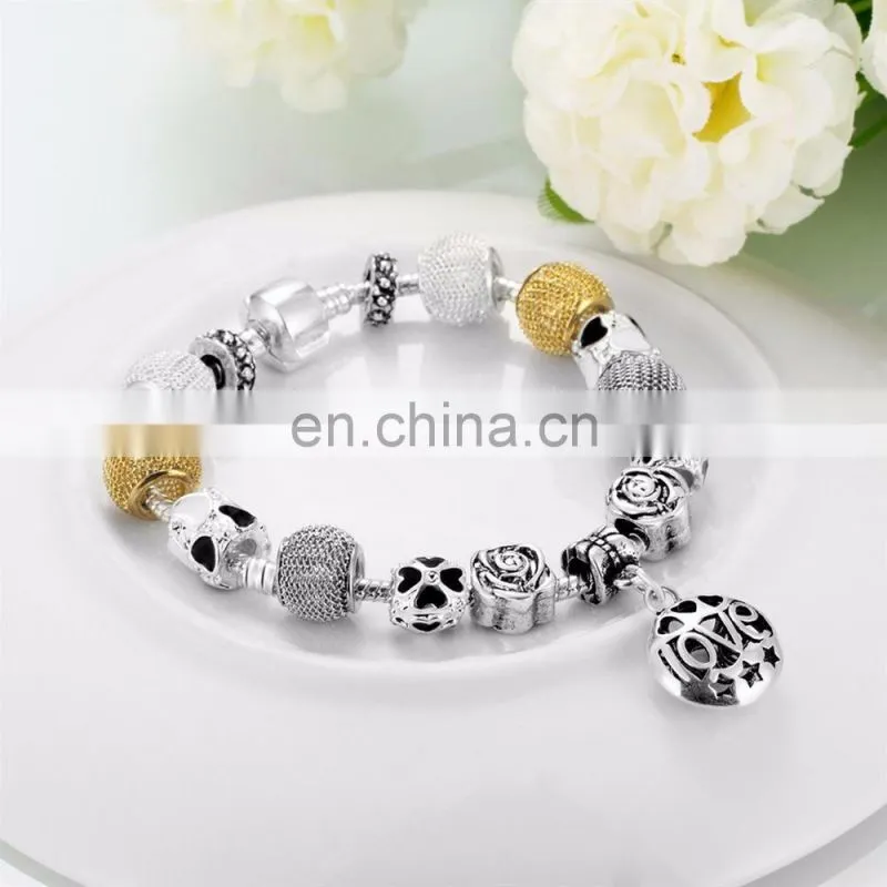 2017 New Silver Droplet Silver Bead Love Letter Bracelet Bangles