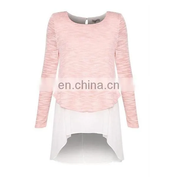 Muslim Layered Dip Hem Long Sleeve Sweater Blouse for women islamic clothing