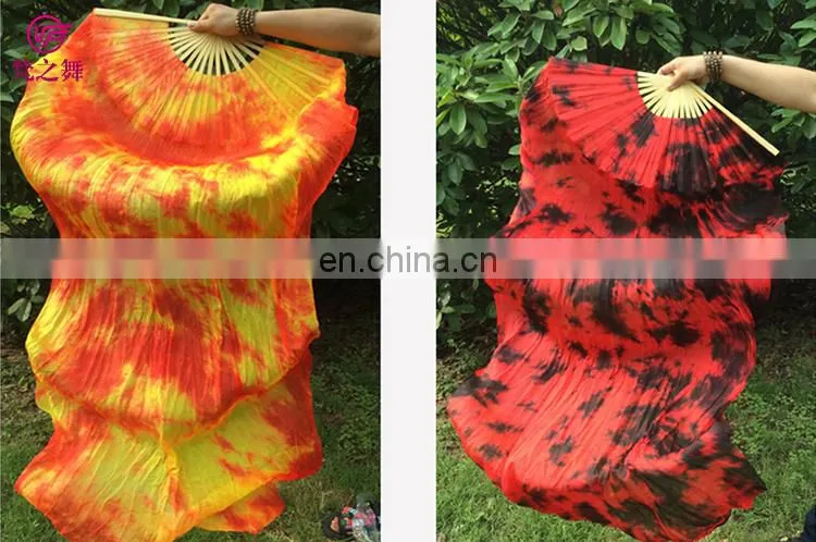 P-9074 New arrival dyed 100% real silk long belly dance fan veil with size 1.8m and 1.5m