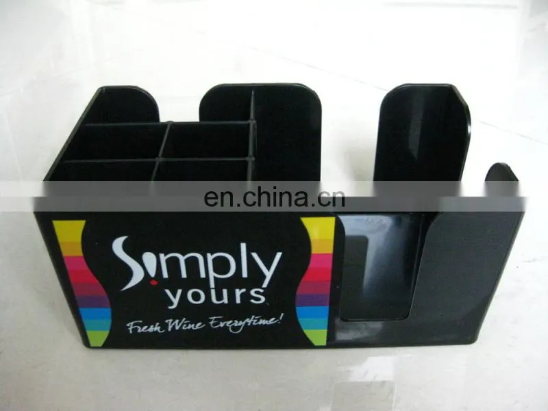 Plastic PS decorative bar caddy napkin straw holder with custom CMYK full color printing