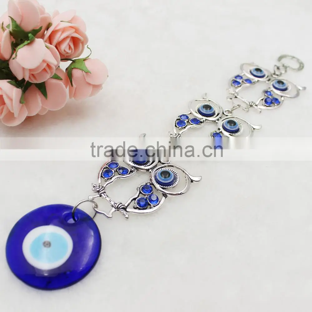 Islamic Owl Pendant Car Hanging With Glass Blue Evil Eye Beads