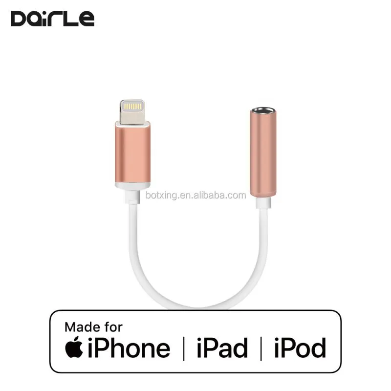 Lighting to 3.5mm headphone jack adapter MFi white tpe headphone cable For iphone to aux