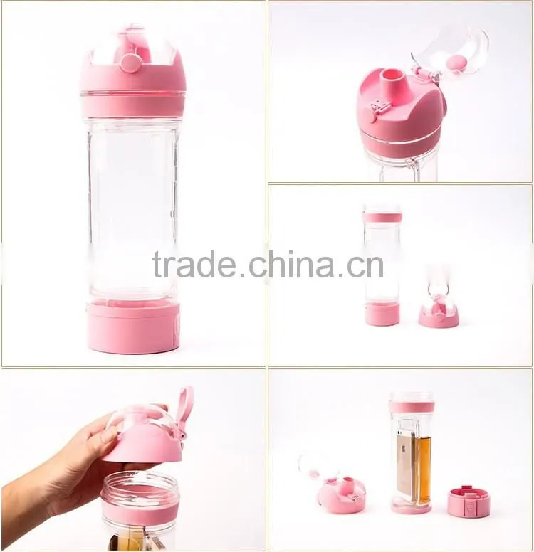2 in 1 plastic water bottle with mobile holder 2 in 1 gym bottle