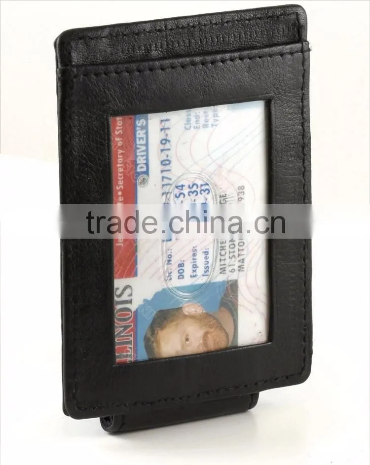 Cow leather magentic money clip with ID durable leather money clip