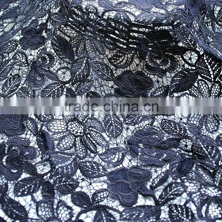 Chinese factory custom pattern deep blue water soluble lace for lady dress