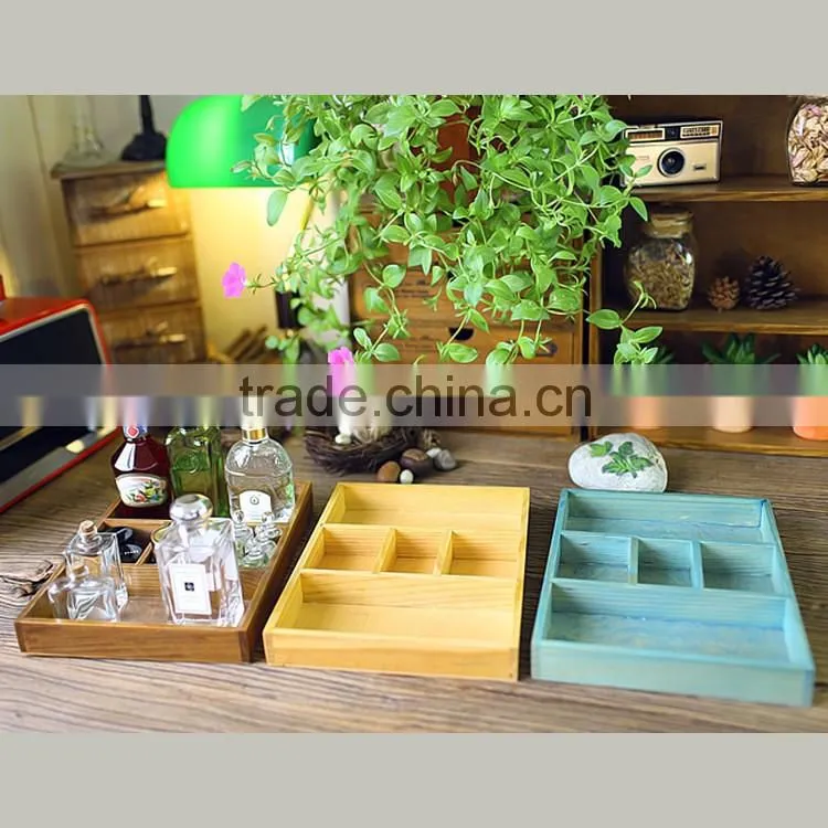 Custom Unfinished 8 Compartment Wooden Storage Tray with Handles