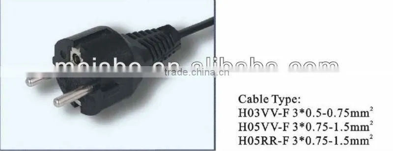 3 Pins Euro 10A 16A 250V ac retractable power plug