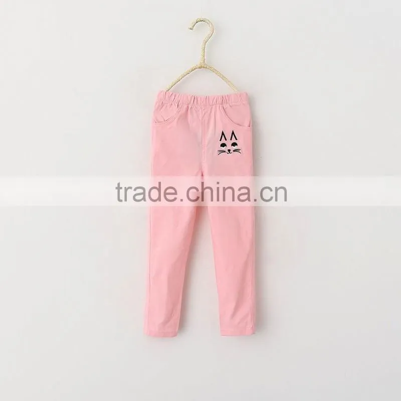 New Cute Baby Girl Clothes 2016 New Summer Girl Cream Color Pants Lovely Little Girl Cats Trousers Pencil Pants