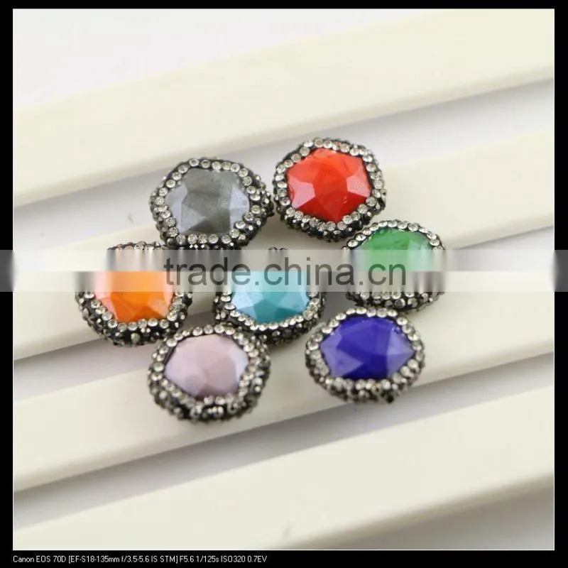 LFD-0090B Wholesale Faceted Stone Beads, Hexagon Shape,with Crystal Paved Loose Connector Beads For Jewelry Making