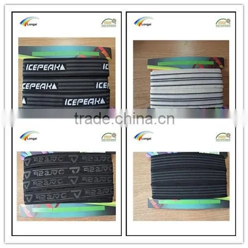 Garment use non-slip polyester elastic webbing with gray rubber threads