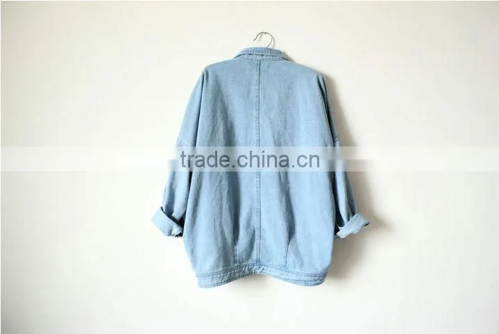 2014 new European and American women's long sleeve varsity jacket denim shirt women denim coat,hot!