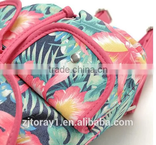 Floral Canvas Custom Printed Backpack Drawstring School Bag Teens