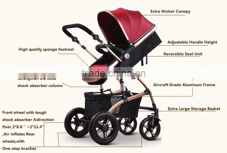High-view, Aluminum Alloy, Shock Absorption, Portable and Foldable Stroller for Baby to Sit or Lie down