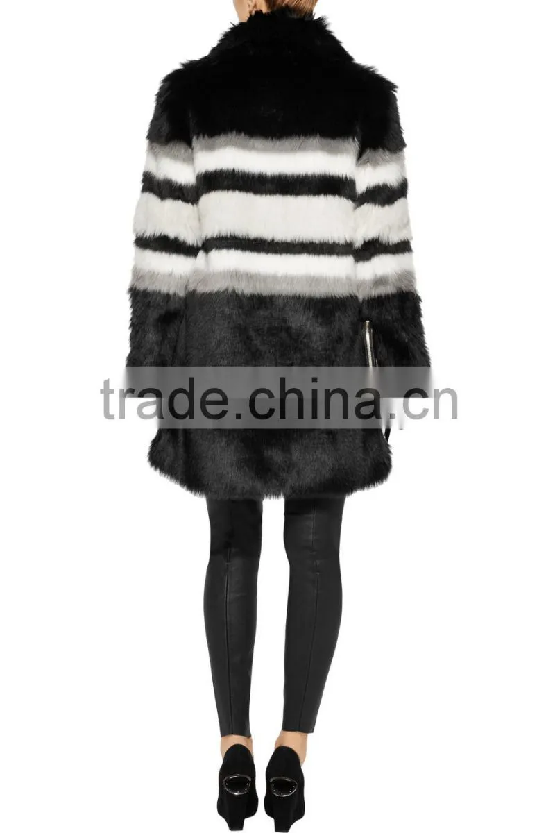 NEW design stripe long jacket winter women jacket Fur Striped faux fur coat