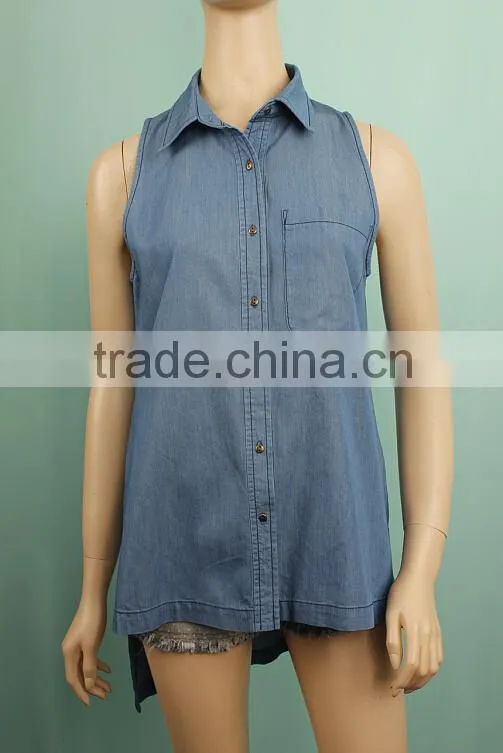 Sleeveless women causal fashion denim blouse YL45897654T