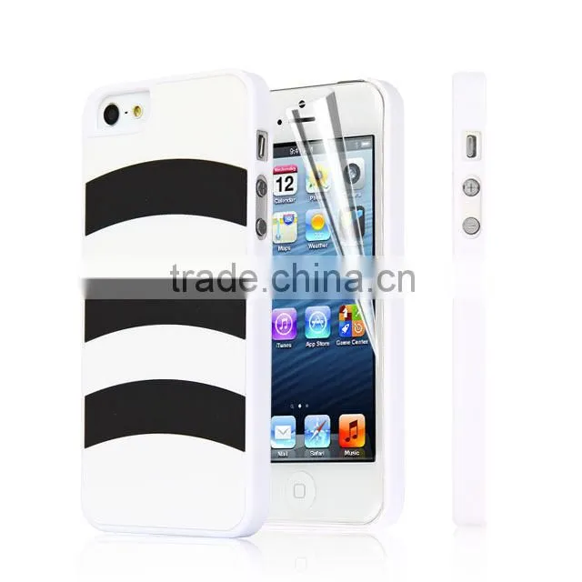 Set Screen Protector And Case For Iphone 5 , Hard Plastic Pink Colorful Stripes Custom Case