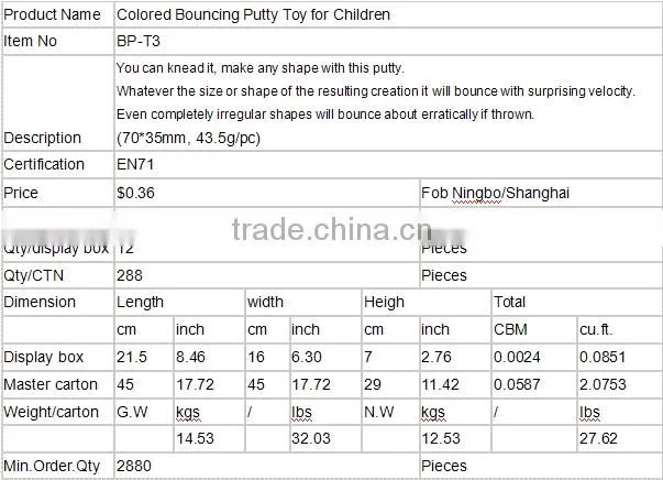 Colored Bouncing Putty Toy for Children/child craft toys/educational toy