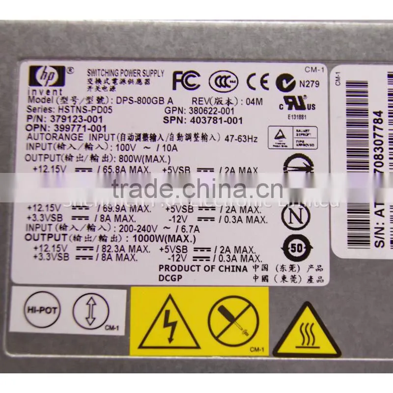 403781-001 For HP ML350 G5 ML370 G5 DL380 G5 1000W Redundant Power Supply DPS-800GB A 379123-001