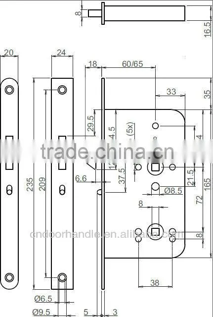 High security stainless steel sliding door lock, sliding door hook lock width fire proof mortise lock body